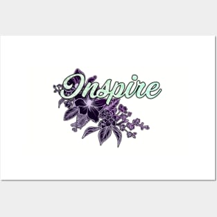 'Inspire' Floral Typography Design- Purple Posters and Art